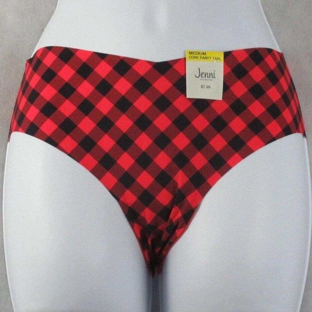 Jenni Women's 1-Pack No-Show Bikini Panty Underwear, Buffalo Plaid Red Black